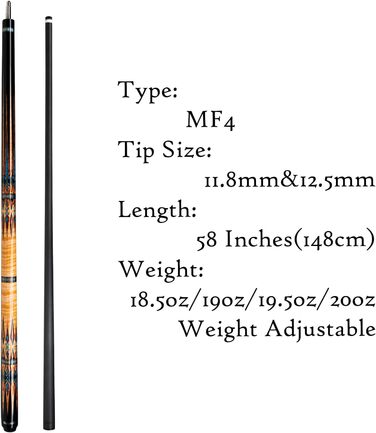 Біліардний кий Moyerely з карбону, 12.5 мм, професійний з чохлом (MF2)