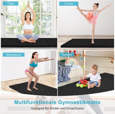 Складаний гімнастичний мат COSTWAY 240x120x5 см чорний, фітнес-мат для йоги та тренувань із ручками і липучками