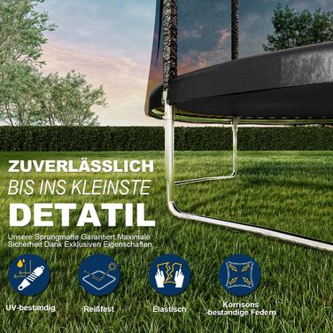 Батут JUMMICO Outdoor для дітей Ø 183/228/305/366/427 см з сертифікацією GS, з драбиною та бічною кишеню (228 см), чорний