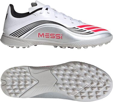 Дитячі футбольні бутси adidas F50 Messi League Turf для штучного покриття, розмір EU 33, білий, червоний, сріблястий