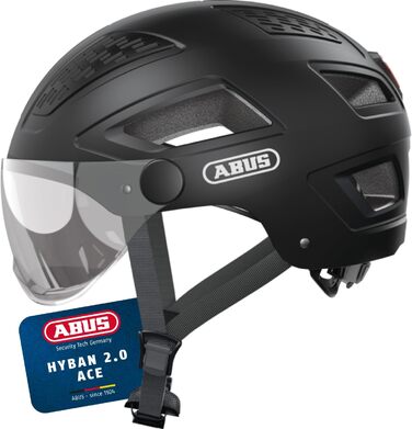 Шолом велосипедний ABUS Hyban 2.0 ACE з візором, світлом та ABS-оболонкою, чорний (velvet black), L (56-61 см)