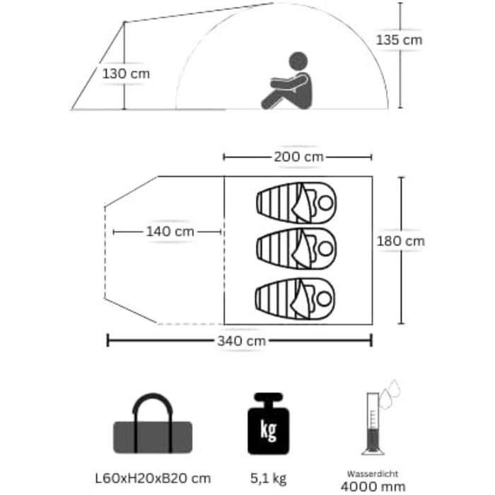 Намет TENTZONE Dome 01 для кемпінгу, 2-3 особи, водонепроникний (4000 мм), з тамбуром та відкидним килимком, зелений