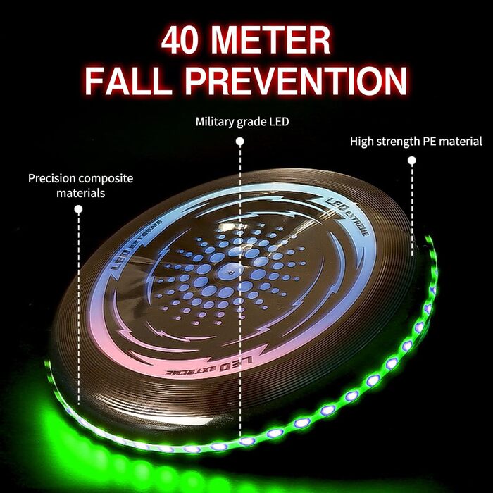 Фрісбі світне LED Ultimate Frisbee з 49 світлодіодами, м'яке для дітей та дорослих, для активного відпочинку на вулиці, зелений колір