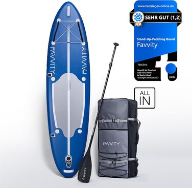 Надувна SUP-дошка FAVVITY Marineblau, напівкарбон, 150 кг, стильна, 7 років гарантії, ультралегка, універсальна, комплект для веслування стоячи
