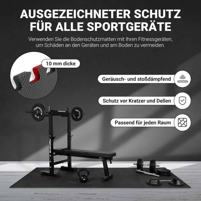 Набір килимків для захисту підлоги MSPORTS Premium — 8 пазл-матів для фітнесу, йоги та тренувань у домашньому залі, протиковзні (3,2 м², чорний)