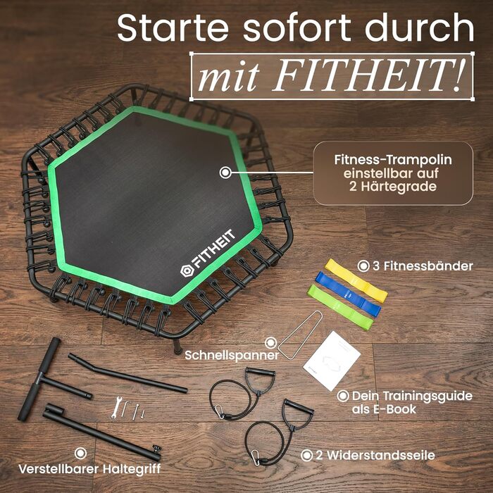 Батут фітнес для дорослих Ø120 см до 150 кг з ручкою та гумовими стрічками | Minitrampolin Rebounder