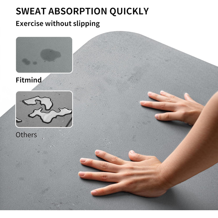 Килимок для йоги FITMIND з PU, антиковзкий ULTRA GRIP, 183x68 см, 4,7 мм, швидковисихаючий, для пілатесу та йоги, темно-сірий