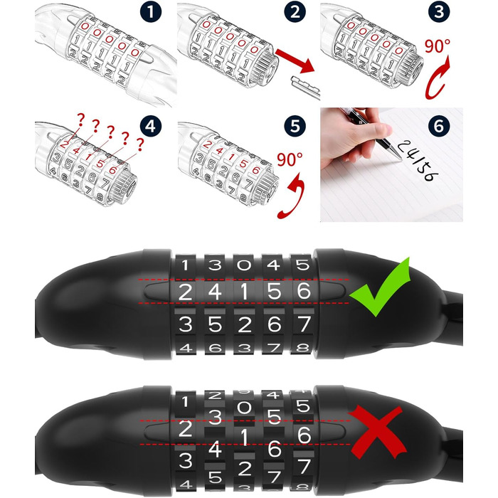 Замок для велосипеда з 5-значним кодом, сталевий, протиугінний, велосипедна ланцюгова засувка, чорний