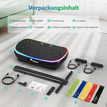Vibrationsplatte EvoSpark 4D PRO 7-в-1: Тест-переможець 2025, 900W, 9 LED, 550 lbs, з ручкою для домашніх тренувань