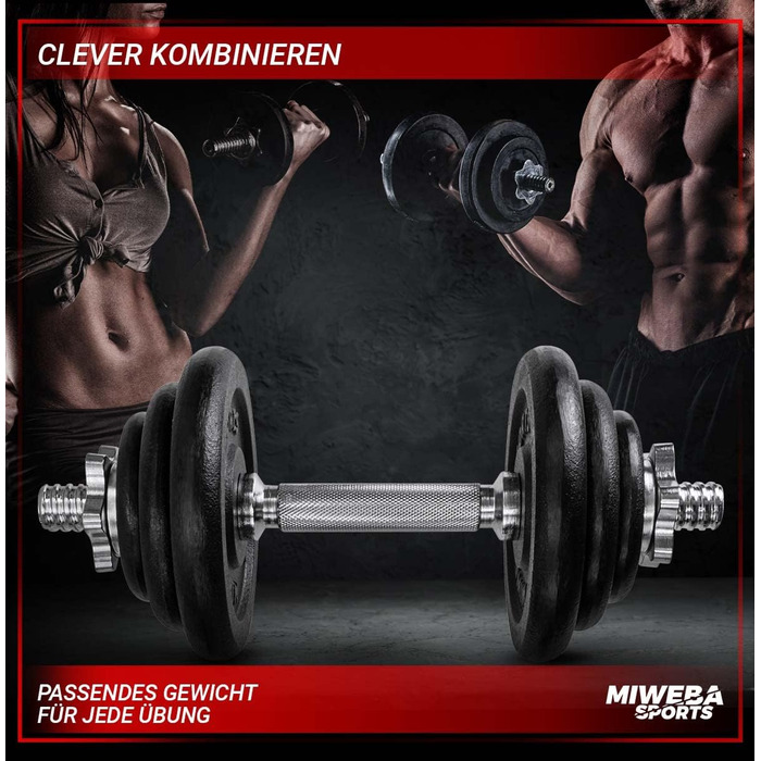 Гантелі Miweba Sports MKH120 20 кг з кейсом, чавунні, для жінок і чоловіків, ергономічна ручка