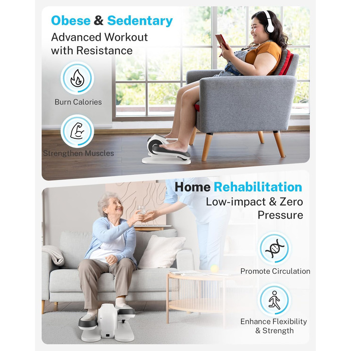 Еліптичний тренажер Gonex під стіл для літніх людей з 10 рівнями опору, тренажер для ніг, як у телепередачі, педальний тренажер для сидіння, 10 швидкостей & 3 автоматичні режими (білий)