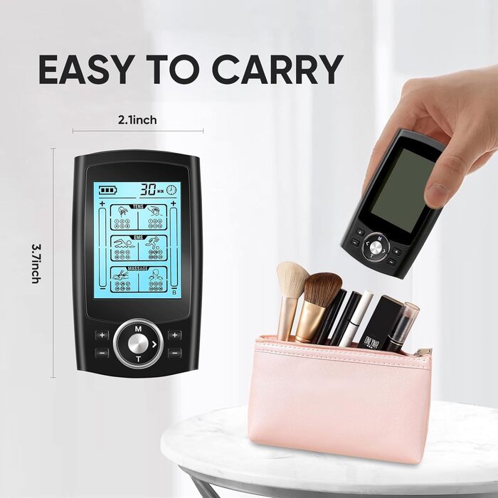 EMS масажер TENS з 36 програмами та 10 електродів для зняття болю та масажу, 2 канали, акумуляторний