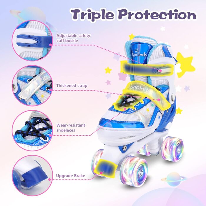 Дитячі ролики 4 розмірів, регульовані, для дівчаток та хлопчиків, блакитні (23-27 EU)