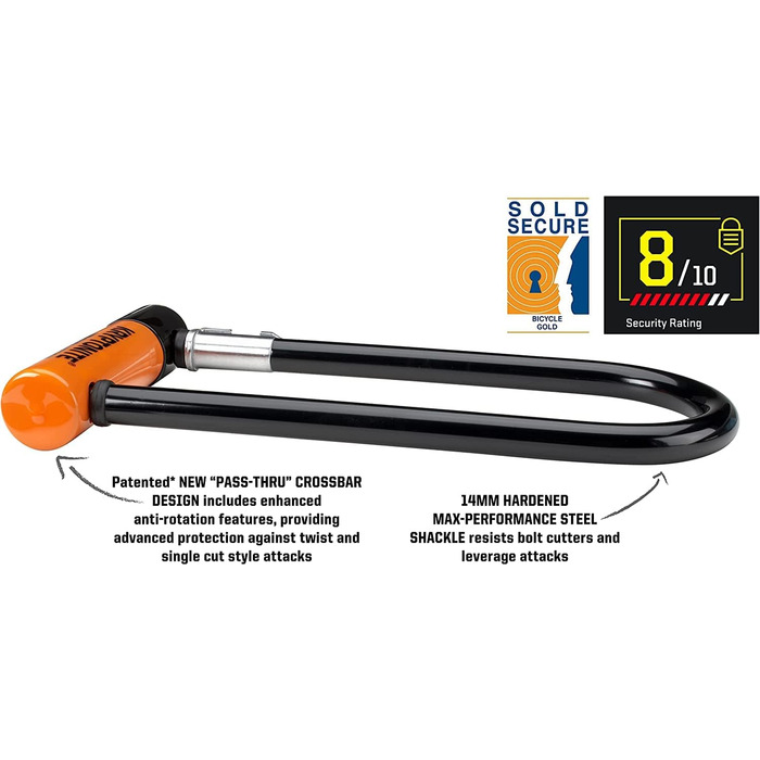 Замок велосипедний Kryptonite Evolution Standard, рівень захисту 8/10, антикрадіжний, з кріпленням та 3 ключами, 10x22 см