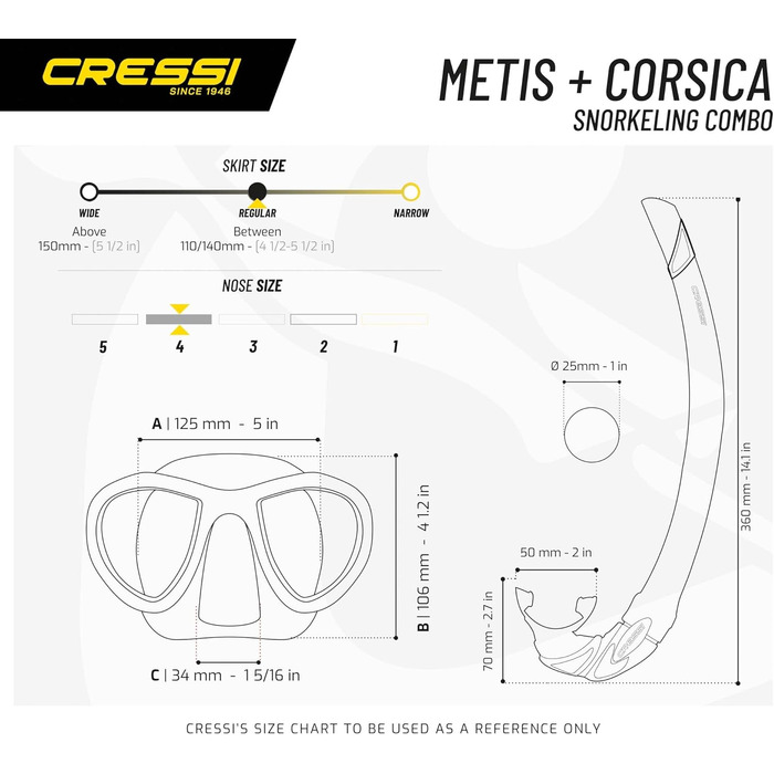 Камуфляжний набір для підводного полювання Cressi Metis & Corsica: маска та трубка, універсальний розмір, синій, для дорослих