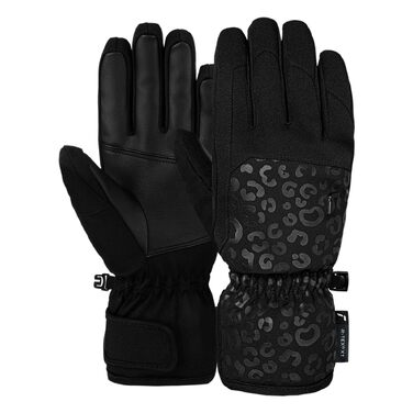 Жіночі гірськолижні рукавички Reusch Keira R-TEX® XT, чорні з леопардовим принтом, розмір 7.5