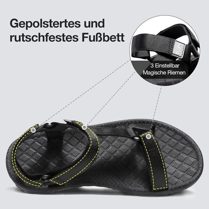 Жіночі сандалі для туризму та спорту Wander - Нековзні водостійкі сандалі для пляжу та активного відпочинку, чорні, 43 EU