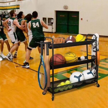 Стійка для зберігання баскетбольних м'ячів STORAGE MANIAC з 3 полицями, тренувальний стенд, органайзер для спортивних м'ячів, для гаража або фітнес-студії