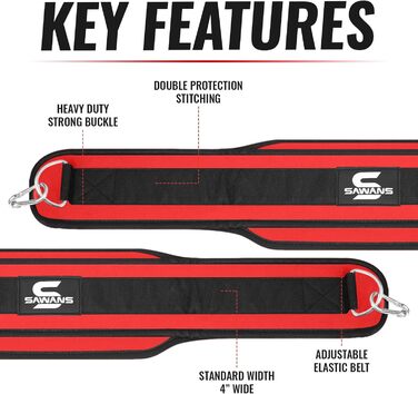 Пояс для підтягувань Dip з нержавіючої сталі, 91.4 см, для бодібілдингу, важкої атлетики, тренувань у спортзалі, пауерліфтингу, з неопреновою підтримкою спини, чоловічий, універсальний (червоний)
