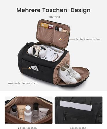 Спортивна сумка LOVEVOOK для жінок та чоловіків, велика сумка для залу, дорожня сумка з відділенням для взуття, водонепроникна сумка для тренувань, плавання, Travel Duffle Bag з рюкзаком, 45L (51*28*32 см), Бежевий