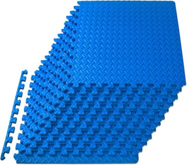 Підлоговий килимок ProsourceFit Puzzle 12 шт, EVA-піна, 1/2 дюйма, плитка 60x60 см для домашнього спортзалу, дитячої кімнати, синій, 4,5 м²