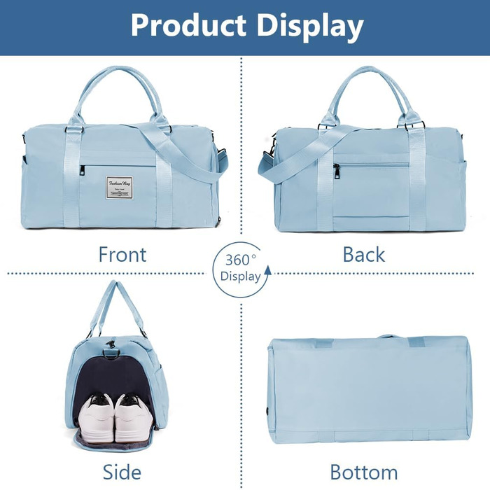 Спортивна сумка Flintronic для подорожей, валіза-мішок з відділенням для взуття та мокрих речей, водонепроникна сумка для ночівлі та багажу, чорна (#2 синя)