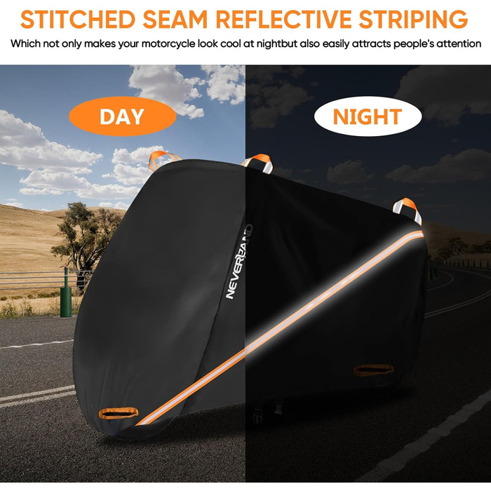 Захисний чохол для мотоцикла NEVERAND - гараж для мотоцикла з сітчастими отворами, водовідштовхувальний, сонцезахисний, 210D Oxford, 2000PA, 220x95x110 см (Чорний, XL)