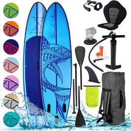 Надувна SUP-дошка BRAST Shark 300-320 см, комплект для веслування стоячи, 2-в-1 весло, сидіння для каяка, кріплення для екшн-камери, ремінець на ногу, насос, рюкзак, 5 років гарантії