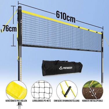Мобільний волейбольний сет для бадмінтону, регульований, 4 ширини, з сумкою, для залу та вулиці