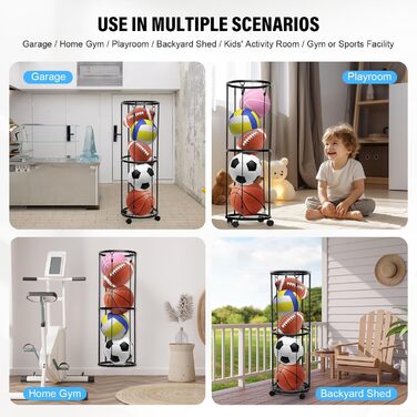 Стійка для м'ячів на колесах, органайзер для спортивного інвентарю, стійка для зберігання футболу та баскетболу, настінний тримач, знімна конструкція