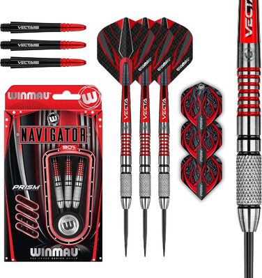 Дартс WINMAU Navigator 90% вольфрам, сталевий наконечник, комплект з оперенням та держателями