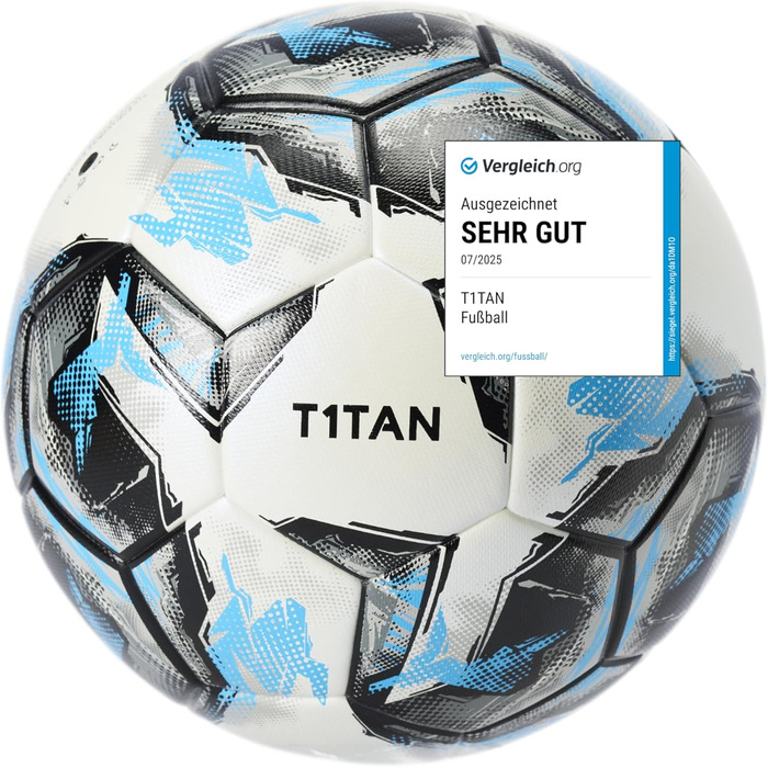 М'яч для футболу T1TAN Gr. 5 для клубів - ігровий + тренувальний м'яч для чоловіків та жінок, розмір 5 - термозв'язаний, безшовний, синій, чорний, білий