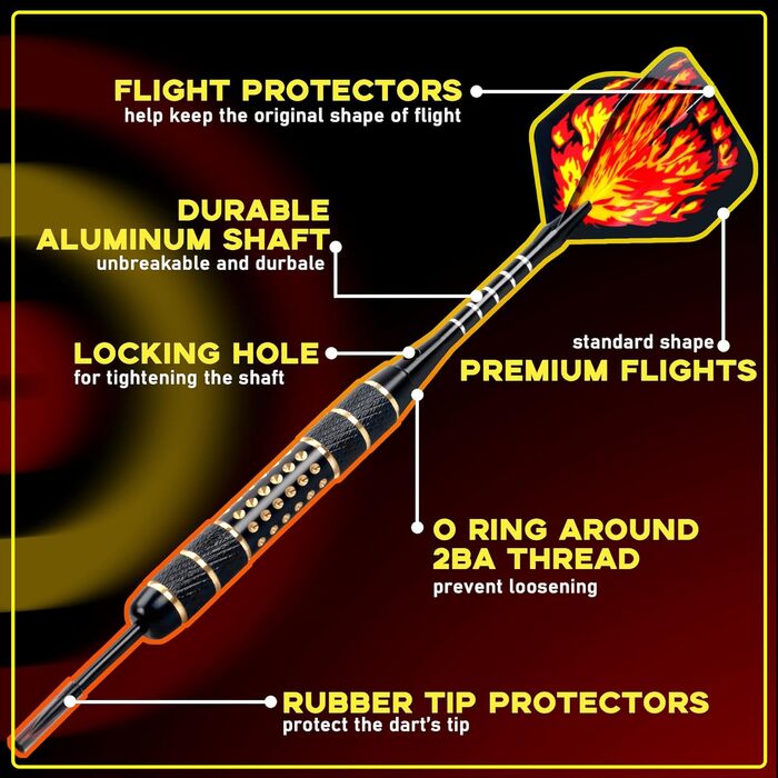 Професійні дротики Alyoen Metallspitze (12 шт) 20/24/26 г з аксесуарами: алюмінієві стебли, пір'я, точилка, захист наконечників, гумові кільця