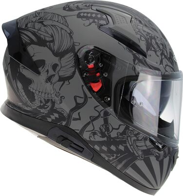 Мотошолом ViPER RSV95 повнолицевий, ECE ACU, з висувним сонцезахисним козирком, унісекс, матовий чорний, XL, Skull Grey