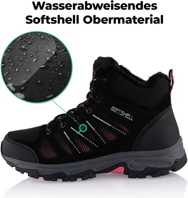 Черевики для піших прогулянок Softshell для жінок та чоловіків, зимові, утеплені, чорно-рожеві (36 EU)