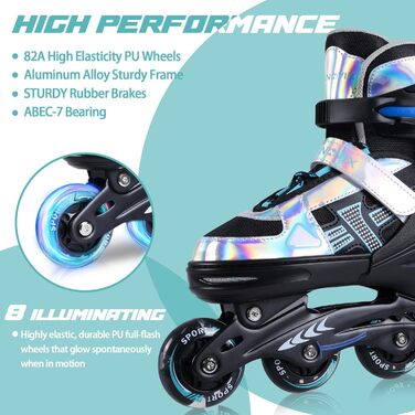 Регульовані роликові ковзани-ролики для дівчаток та хлопчиків, підшипники ABEC 7, високопружні PU колеса, алюмінієва рама, для вулиці, залу, дітей та дорослих