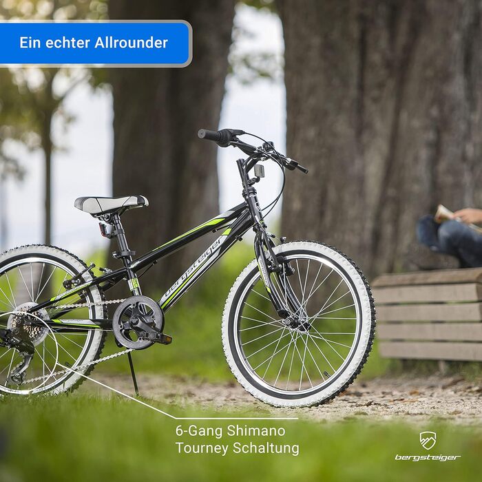 Дитячий велосипед Bergsteiger Kansas 20 дюймів, рожевий, для дівчаток 6-9 років, Shimano 6 швидкостей, гірський, з білими шинами