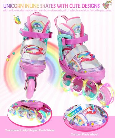 Інлайнерочки Єдиноріг для дівчаток, розмір регулюється, з підсвічуванням, рожеві. Розміри 38-41.