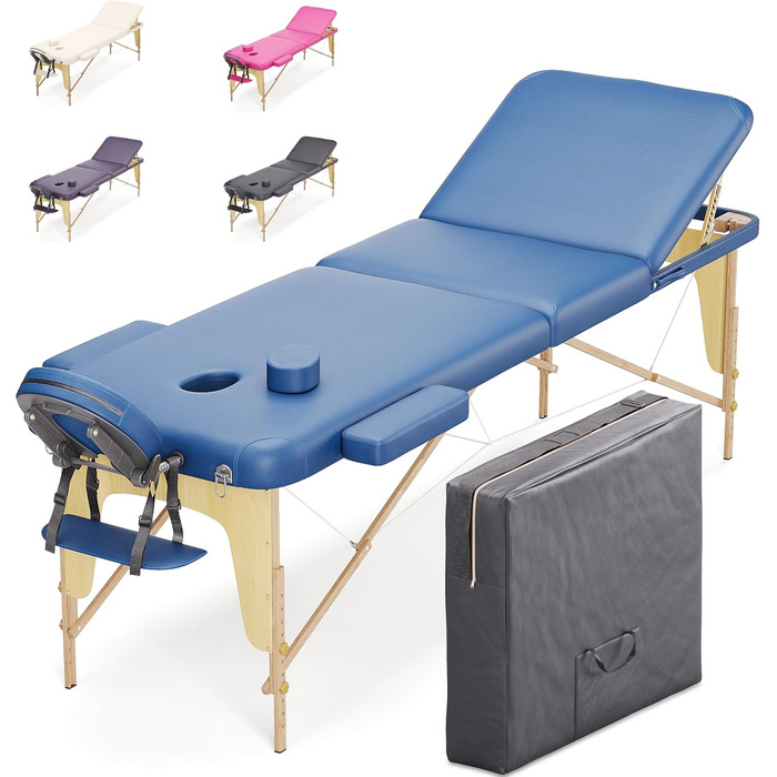 Мобільний масажний стіл Beltom® з 3 зонами, 180 x 56 см. - Легкий (13,3 кг) з аксесуарами (14,5 кг) - масажний стіл, спинка, масажна банка, косметологічний стіл, розкладний, блакитний