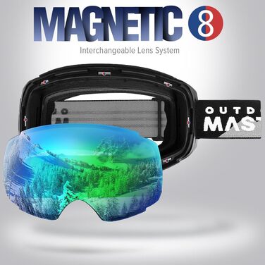 OutdoorMaster PRO: Скі-маска унісекс з змінними лінзами для жінок та чоловіків. Захист від сонця 100% UV, антитуманна, для носіння з окулярами. Підходить для сноуборду та лиж. Чорний каркас з лінзою Revogreen VLT18%