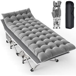 Розкладне ліжко Feldbett з матрацом, до 208 кг, сіре XL 190x71x35 см – для кемпінгу, гостей, саду, пляжу