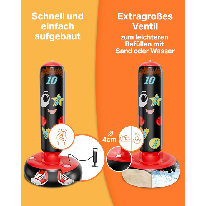 AVENTERA® Боксерський мішок для дітей 3-12 років (160см, навчальний ефект) - 4-в-1 комплект - для тренувань, розвитку рухливості та моторики - перевірена якість