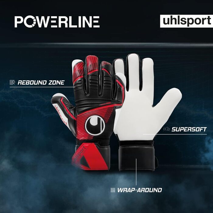 Воротарські рукавички Uhlsport Powerline Supersoft HN для юніорів, чорні/червоні/білі, розмір 7.5