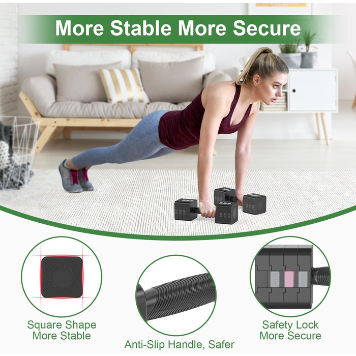 Набір гантелей Hezeyferg 10.0 кг, регульовані, 5 рівнів ваги (1.4-5.0 кг), для дому, для жінок та чоловіків