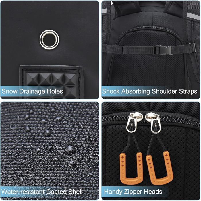 Чохол для лижних черевиків, 50 л, рюкзак-дорожник для лиж, 1680D Nylon, водонепроникний, для лиж, шолома, маски, рукавичок, одягу та лижного спорядження, аксесуари для чоловіків, жінок та підлітків