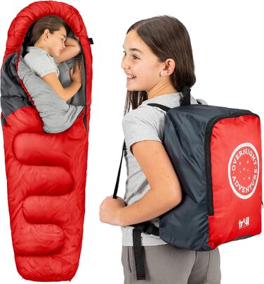 Дитячий спальний мішок Trail Mumienschlafsack 3 сезони для кемпінгу – 300gsm – для хлопчиків та дівчаток – з легким рюкзаком (Червоний)