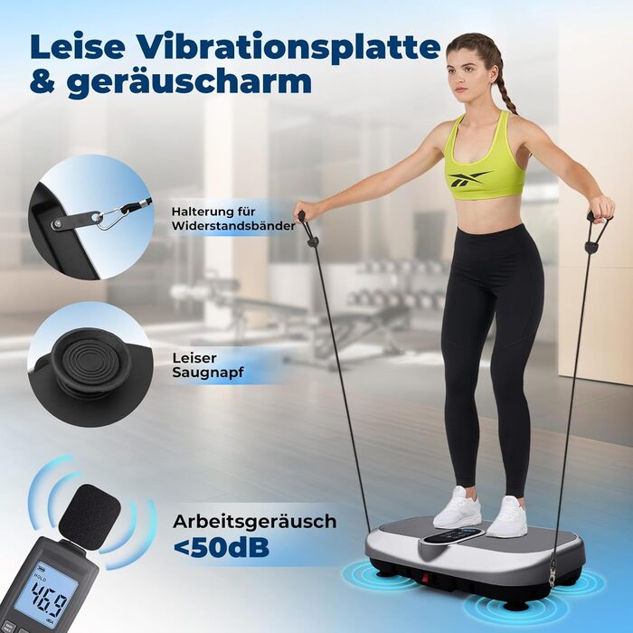 Вібраційна платформа 4D для дому з пультом, стрічками опору, підігрівом та Bluetooth, 150 кг, 120 рівнів