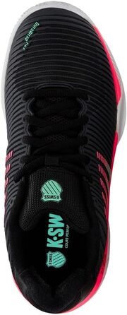Жіноче тенісне взуття K-Swiss Hypercourt Express 2 Clay, чорно-біле, неоново-м'ятне, 34.5 EU