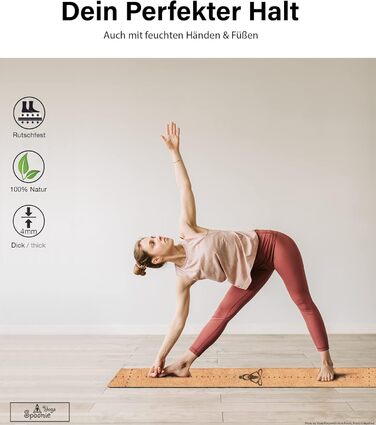 Преміум йога мат з корку Spoonie Yoga® з натурального каучуку - екологічний, неслизький, без шкідливих речовин, з ремінцем для перенесення | для йоги, пілатесу, фітнесу | 4 мм товщина