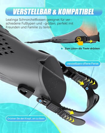 Ласти для плавання Schnorchelflossen, регульовані, дорослі/дитячі, унісекс, чорні (S/M) з сітчастим чохлом